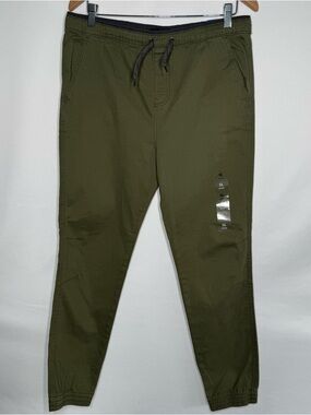 Plugg Boys Jogger Pants XL Olive Green Elastic Waist Drawstring Tapered Leg NWT